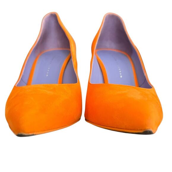 Victoria Beckham Women’s Point Toe Orange Suede Purple Interior Stiletto Heels - Picture 5 of 16